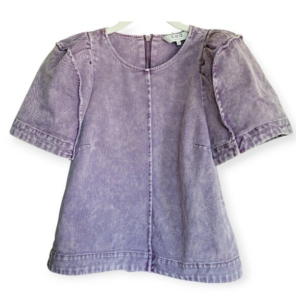 Sea New York Idun Denim Puff-Sleeve Top Lilac | Size 0 Kristen Bell–Inspired - Picture 5 of 12